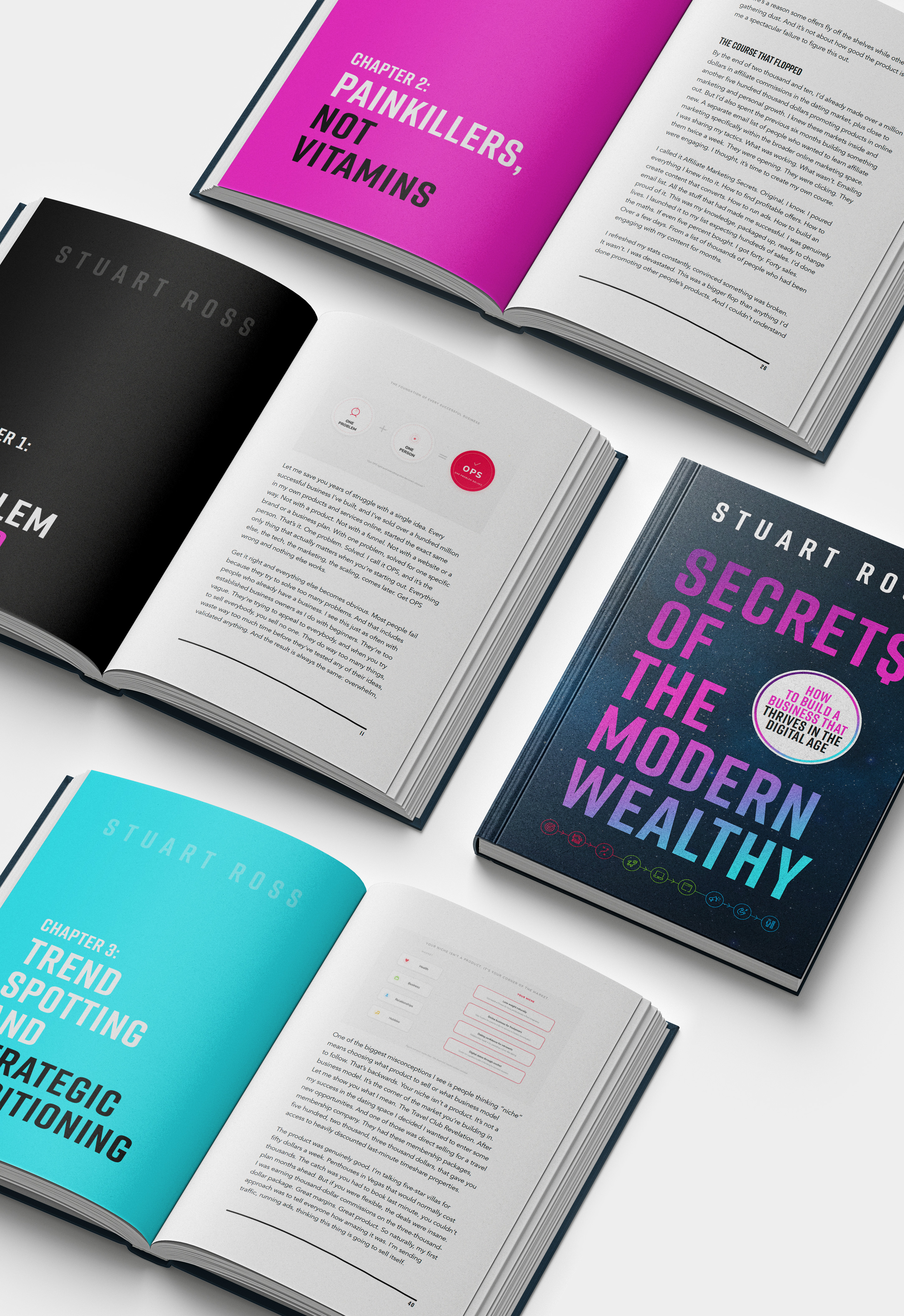 Inside Secrets of the Modern Wealthy - Chapter previews showing professional book design